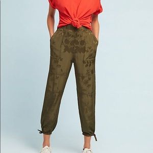 Anthropologie Olive Satin Joggers
